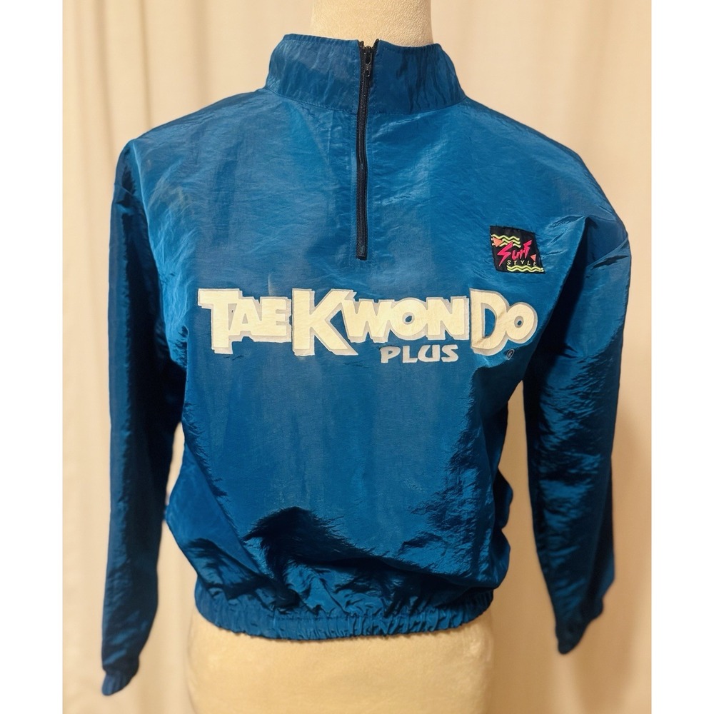 Vintage 90s Surf Style Jacket Youth 10/12 Tae Kwon Do Plus Windbreaker Blue USTA